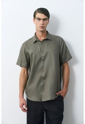 Camisa En Lino Manga Corta Siena Para Hombre Camisa En Lino Manga Corta Siena Para Hombre Verde L VÉLEZ