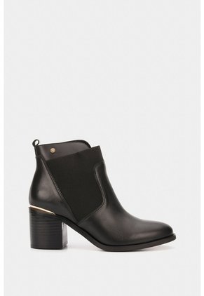 Botines Tacón De Cuero Aplique Botines Tacón De Cuero Aplique Negro 34 VÉLEZ
