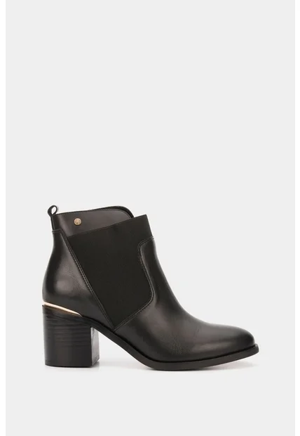Botines Tacón De Cuero Aplique Botines Tacón De Cuero Aplique Negro 36 VÉLEZ