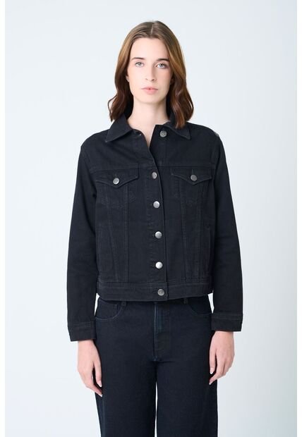 Chaqueta Circe Trucker En Black Denim Aplique Bordado Chaqueta Circe Trucker En Black Denim Aplique Bordado Negro XS VÉLEZ
