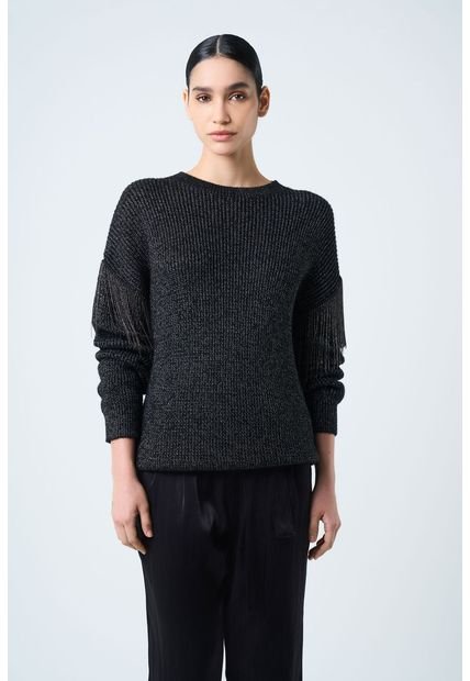Sweater Draco Tejido Para Mujer Detalle Flecos Y Millaré Sweater Draco Tejido Para Mujer Detalle Flecos Y Millaré Negro XL Vélez