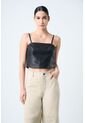 Crop Top De Cuero Folia Para Mujer Semi Ajustado Crop Top De Cuero Folia Para Mujer Semi Ajustado Negro S Vélez de Vélez