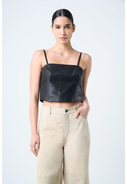 Crop Top De Cuero Folia Para Mujer Semi Ajustado Crop Top De Cuero Folia Para Mujer Semi Ajustado Negro S Vélez