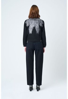 Chaqueta Circe Trucker En Black Denim Aplique Bordado Chaqueta Circe Trucker En Black Denim Aplique Bordado Negro L VÉLEZ