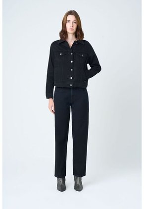 Chaqueta Circe Trucker En Black Denim Aplique Bordado Chaqueta Circe Trucker En Black Denim Aplique Bordado Negro L VÉLEZ