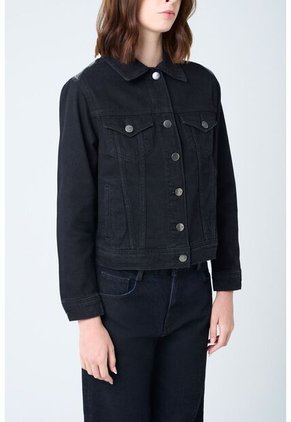 Chaqueta Circe Trucker En Black Denim Aplique Bordado Chaqueta Circe Trucker En Black Denim Aplique Bordado Negro L VÉLEZ