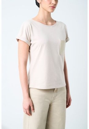 Camiseta Manga Corta Para Mujer Bolsillo Cuero Camiseta Manga Corta Para Mujer Bolsillo Cuero Arena L VÉLEZ