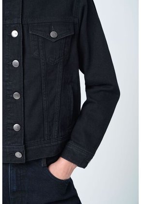 Chaqueta Circe Trucker En Black Denim Aplique Bordado Chaqueta Circe Trucker En Black Denim Aplique Bordado Negro L VÉLEZ