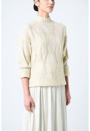 Sweater Rock En Tejido Rectilíneo Para Mujer Efecto Metalizado Sweater Rock En Tejido Rectilíneo Para Mujer Efecto Metalizado Dorado M VÉLEZ