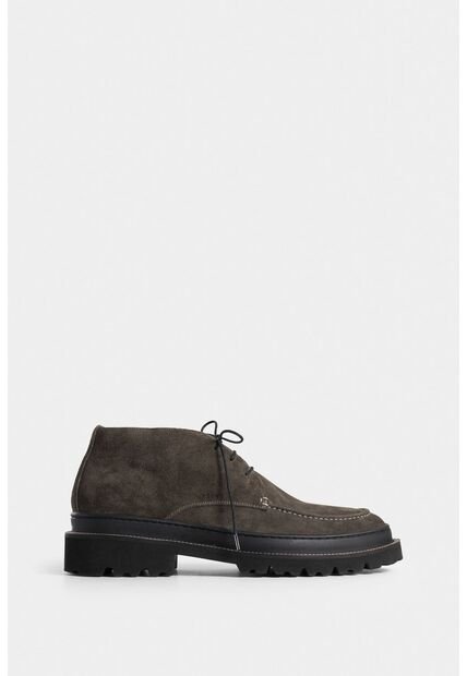 Zapatos Cordón De Cuero Gamuza Para Hombre Costura Contraste Zapatos Cordón De Cuero Gamuza Para Hombre Costura Contraste Gris Pistola 45 VÉLEZ