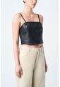 Crop Top De Cuero Folia Para Mujer Semi Ajustado Crop Top De Cuero Folia Para Mujer Semi Ajustado Negro S Vélez de Vélez