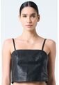 Crop Top De Cuero Folia Para Mujer Semi Ajustado Crop Top De Cuero Folia Para Mujer Semi Ajustado Negro S Vélez de Vélez