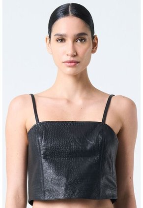 Crop Top De Cuero Folia Para Mujer Semi Ajustado Crop Top De Cuero Folia Para Mujer Semi Ajustado Negro S Vélez