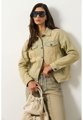 Chaqueta Circe Trucker En Black Denim Aplique Bordado Chaqueta Circe Trucker En Black Denim Aplique Bordado Arena M VÉLEZ