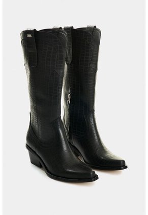 Botas De Cuero Grabado Para Mujer Gem Botas De Cuero Grabado Para Mujer Gem Negro 38 VÉLEZ