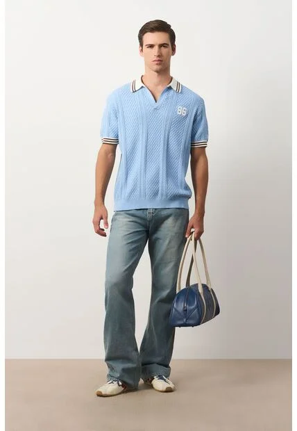 Polo Manga Corta Para Hombre Polo Manga Corta Para Hombre Azul Claro S VÉLEZ