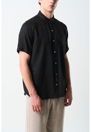 Camisa Manga Corta Lino Para Hombre Bordado Vz Camisa Manga Corta Lino Para Hombre Bordado Vz Negro XL VÉLEZ