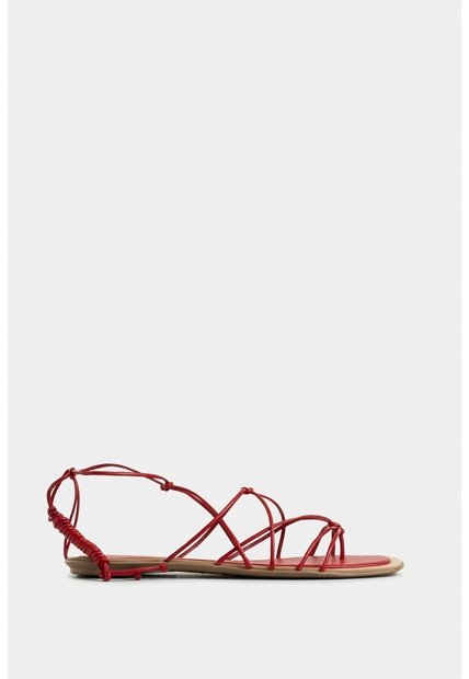 Sandalia Plana Geranio De Cuero Folia Para Mujer Amarre Al Tobillo Sandalia Plana Geranio De Cuero Folia Para Mujer Amarre Al Tobillo Rojo 41 VÉLEZ