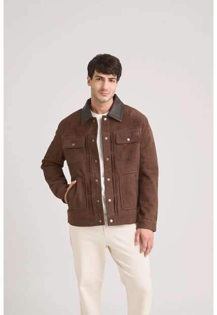 Chaqueta Aron En Gamuza Para Hombre Detalle Cuero Chaqueta Aron En Gamuza Para Hombre Detalle Cuero Cafe XL VÉLEZ