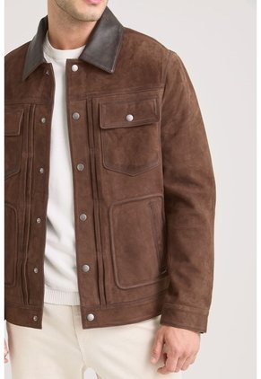 Chaqueta Aron En Gamuza Para Hombre Detalle Cuero Chaqueta Aron En Gamuza Para Hombre Detalle Cuero Cafe XL VÉLEZ