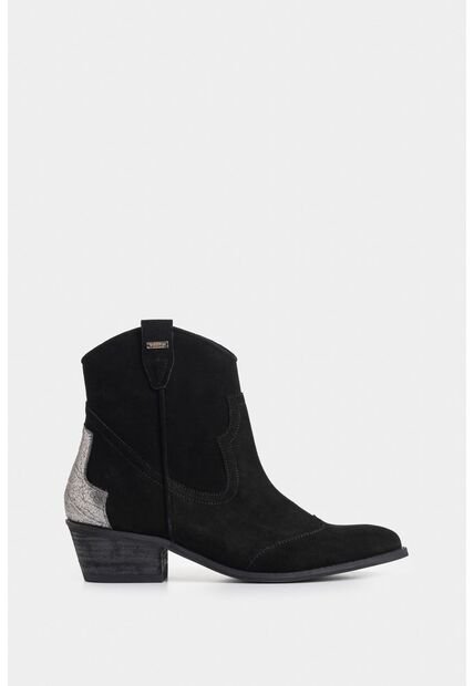 Botines Texanos Sahara De Cuero Gamuzado Para Mujer Detalle Metalizado Botines Texanos Sahara De Cuero Gamuzado Para Mujer Detalle Metalizado Negro 35 VÉLEZ