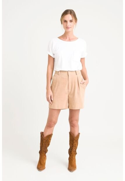 Short Ciboria De Cuero Gamuza Para Mujer Tiro Alto Short Ciboria De Cuero Gamuza Para Mujer Tiro Alto Arena 10 VÉLEZ
