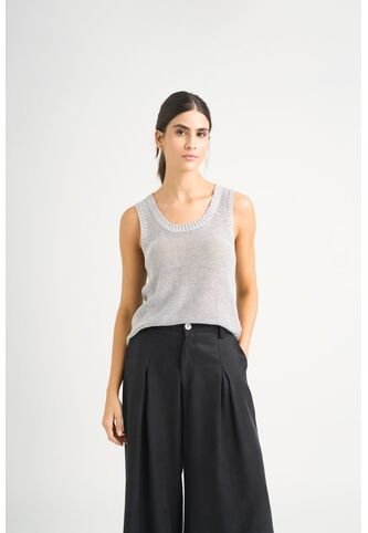 Camiseta Tejida Para Mujer Efecto Metalizado Lúrex Camiseta Tejida Para Mujer Efecto Metalizado Lúrex Gris XL VÉLEZ Vélez
