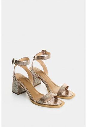 Sandalia Tacón Terra De Cuero Para Mujer Brillo Sandalia Tacón Terra De Cuero Para Mujer Brillo Plata 41 VÉLEZ