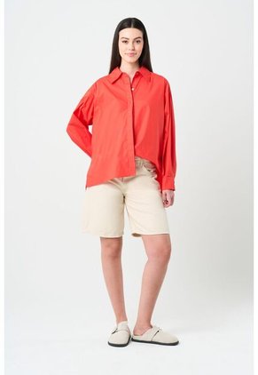 Camisa Manga Larga Oversized Para Mujer Astra Camisa Manga Larga Oversized Para Mujer Astra Rojo L VÉLEZ