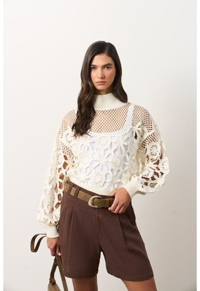 Sweater Oversize Cuello Alto En Algodón Para Mujer Runas Sweater Oversize Cuello Alto En Algodón Para Mujer Runas Crema XS VÉLEZ