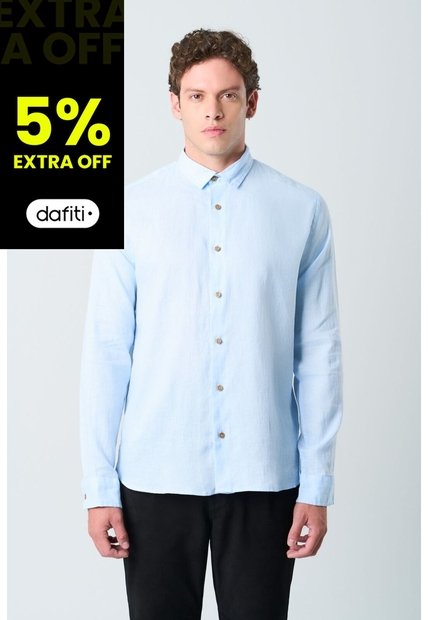 Camisa Manga Larga En Lino Para Hombre Silueta Semi Ajustada Camisa Manga Larga En Lino Para Hombre Silueta Semi Ajustada Azul Claro L VÉLEZ