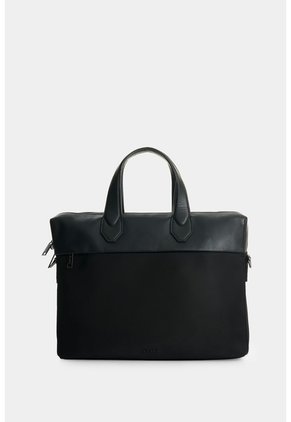 Maletín Portátil En Lona Y Cuero Para Hombre Breeze Maletín Portátil En Lona Y Cuero Para Hombre Breeze Negro VÉLEZ