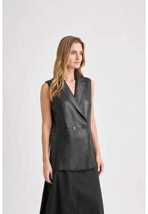 Chaleco Sol De Cuero Ovino Para Mujer Fit Recto Chaleco Sol De Cuero Ovino Para Mujer Fit Recto Negro XL VÉLEZ