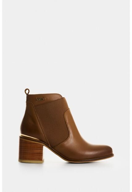 Botines Tacón De Cuero Aplique Botines Tacón De Cuero Aplique Miel 34 VÉLEZ