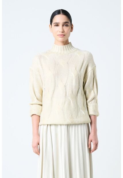 Sweater Rock En Tejido Rectilíneo Para Mujer Efecto Metalizado Sweater Rock En Tejido Rectilíneo Para Mujer Efecto Metalizado Dorado M VÉLEZ
