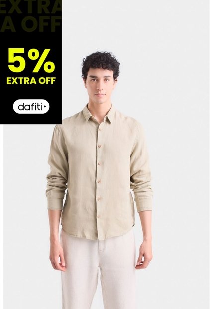Camisa Manga Larga En Lino Para Hombre Silueta Semi Ajustada Camisa Manga Larga En Lino Para Hombre Silueta Semi Ajustada Verde Oliva S VÉLEZ