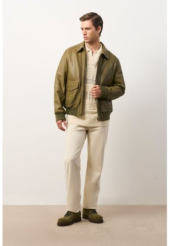 Chaqueta Aviador De Cuero Para Hombre Nila Chaqueta Aviador De Cuero Para Hombre Nila Verde Oliva XL VÉLEZ Vélez