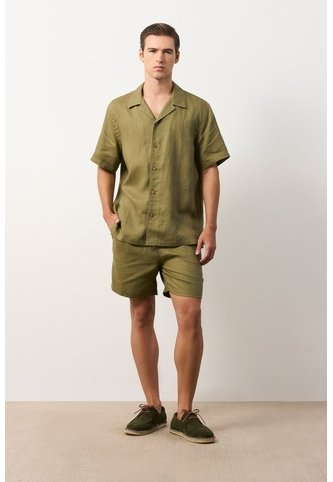 Camisa Manga Corta En Lino Para Hombre Málaga Camisa Manga Corta En Lino Para Hombre Málaga Verde Oliva XL VÉLEZ Vélez