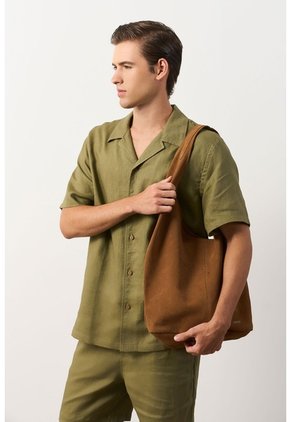 Camisa Manga Corta En Lino Para Hombre Málaga Camisa Manga Corta En Lino Para Hombre Málaga Verde Oliva XL VÉLEZ