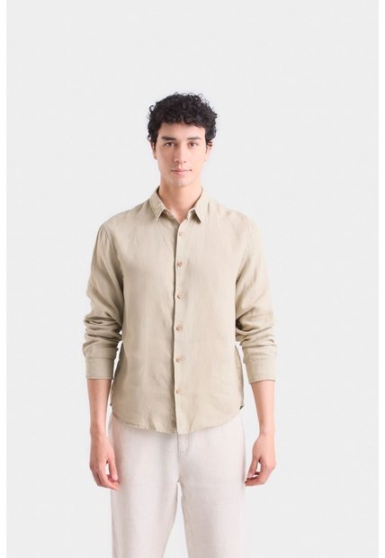 Camisa Manga Larga En Lino Para Hombre Silueta Semi Ajustada Camisa Manga Larga En Lino Para Hombre Silueta Semi Ajustada Verde Oliva XXL VÉLEZ