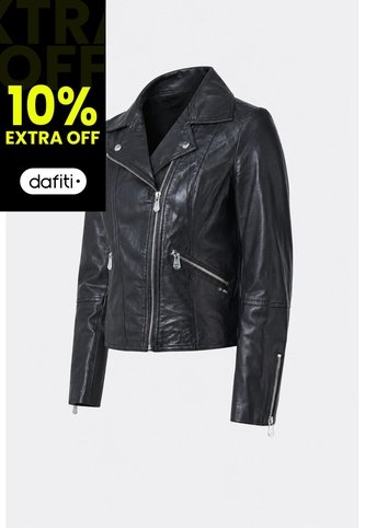 Chaqueta Silueta Tipo Biker De Cuero Para Mujer Cremalleras Chaqueta Silueta Tipo Biker De Cuero Para Mujer Cremalleras Negro M VÉLEZ Vélez