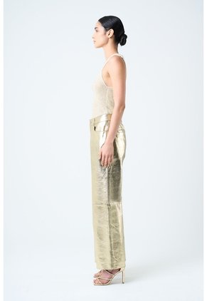 Pantalón En Cuero Folia Para Mujer Wide Leg Pantalón En Cuero Folia Para Mujer Wide Leg Dorado 10 VÉLEZ