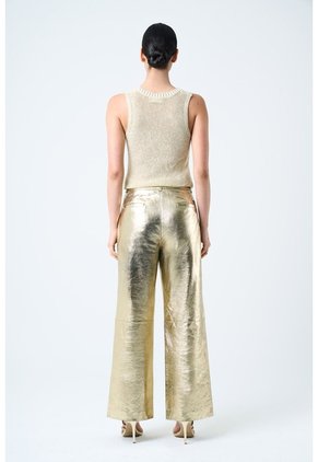 Pantalón En Cuero Folia Para Mujer Wide Leg Pantalón En Cuero Folia Para Mujer Wide Leg Dorado 10 VÉLEZ