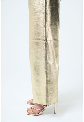 Pantalón En Cuero Folia Para Mujer Wide Leg Pantalón En Cuero Folia Para Mujer Wide Leg Dorado 10 VÉLEZ