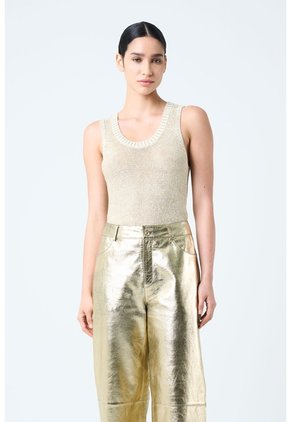 Pantalón En Cuero Folia Para Mujer Wide Leg Pantalón En Cuero Folia Para Mujer Wide Leg Dorado 10 VÉLEZ