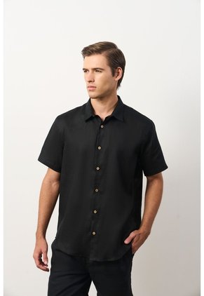 Camisa En Lino Manga Corta Siena Para Hombre Camisa En Lino Manga Corta Siena Para Hombre Negro XL VÉLEZ