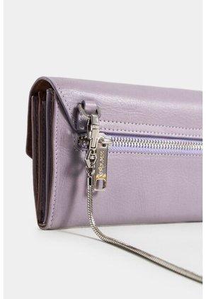Porta Chequera De Cuero Liso Para Mujer Cadena Removible Porta Chequera De Cuero Liso Para Mujer Cadena Removible Lila Vélez