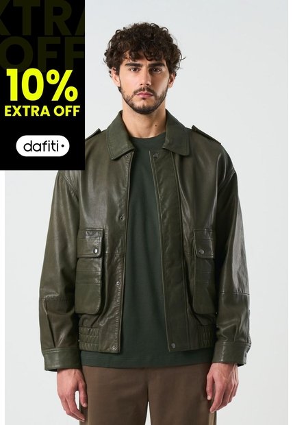 Chaqueta Bomber De Cuero Para Hombre Meridian Chaqueta Bomber De Cuero Para Hombre Meridian Verde Oliva L VÉLEZ