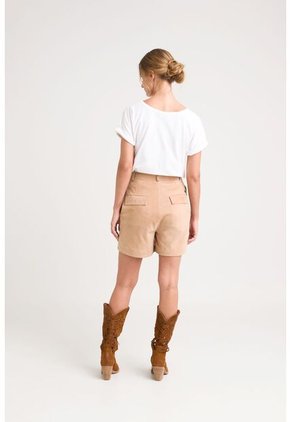 Short Ciboria De Cuero Gamuza Para Mujer Tiro Alto Short Ciboria De Cuero Gamuza Para Mujer Tiro Alto Arena 06 VÉLEZ