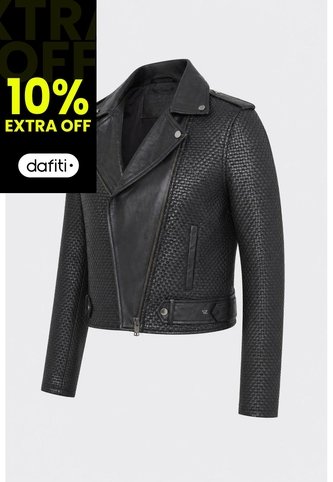 Chaqueta Claire Tejida De Cuero Para Mujer Silueta Biker Chaqueta Claire Tejida De Cuero Para Mujer Silueta Biker Negro S VÉLEZ Vélez